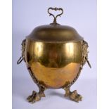 A LARGE VICTORIAN BRASS COAL BUCKET AND COVER. 52 cm x 32 cm.