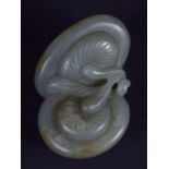 AN EARLY 20TH CENTURY CHINESE CARVED GREEN JADE LINGZHI FUNGUS Late Qing/Republic. 5 cm x 3.5 cm.