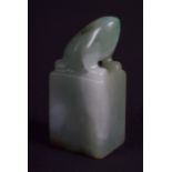 A 19TH CENTURY CHINESE CARVED JADEITE SEAL Qing. 3.5 cm x 1.5 cm.