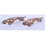 A PAIR OF ART DECO BRONZE PANTHERS. 10 cm wide.