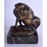 AN ANTIQUE BRONZE FIGURE OF A PECKING BIRD by Charles Gremion. 8 cm x 11 cm.