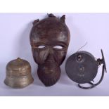 AN AFRICAN MASK together with a fishing reel etc. (qty)