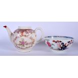 AN 18TH CENTURY LOWESTOFT CHINESE EXPORT STYLE TEAPOT together with a Lowestoft Redgrave style bowl.
