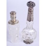 TWO ANTIQUE SILVER CUT GLASS SCENT BOTTLES. (2)