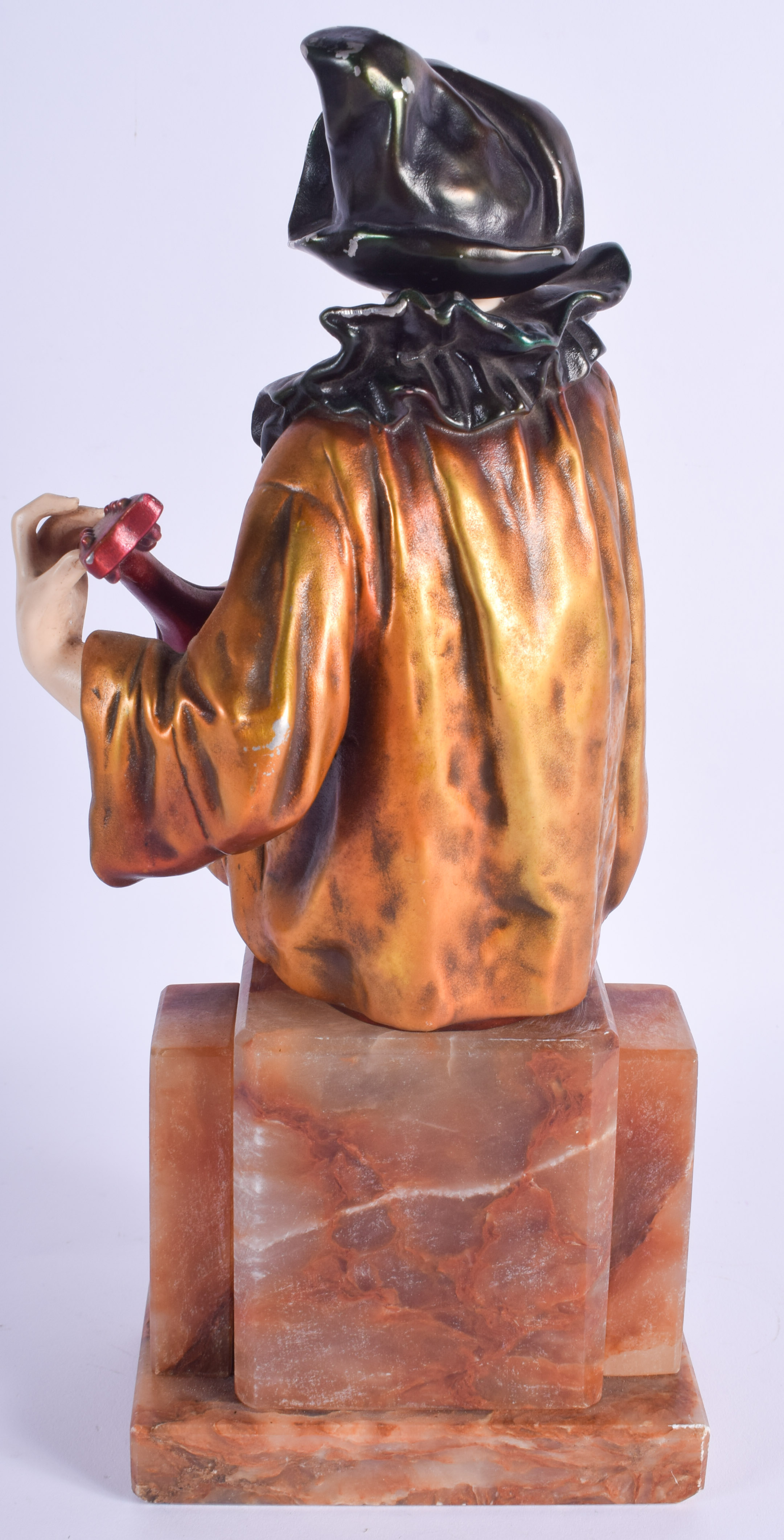 AN ART DECO COLD PAINTED METAL AND IVORINE FIGURE OF A MUSICIAN. 34 cm x 12 cm. - Image 2 of 2
