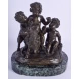 A 19TH CENTURY CONTINENTAL BRONZE FIGURE OF PUTTI modelled riding upon a goat. Bronze 12 cm x 17 cm.