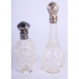 TWO ANTIQUE SILVER CUT GLASS SCENT BOTTLES. (2)