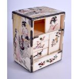 A 19TH CENTURY JAPANESE MEIJI PERIOD CARVED IVORY CABINET with shibayama inlaid decoration. 10 cm x