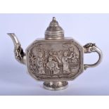 A CHINESE WHITE METAL TEAPOT AND COVER. 18 cm wide.