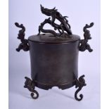 A 19TH CENTURY JAPANESE MEIJI PERIOD BRONZE CENSER AND COVER. 17 cm x 24 cm.