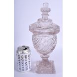 AN ANTIQUE CUT GLASS CRYSTAL VASE AND COVER possibly Irish. 32 cm high.