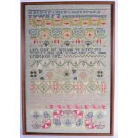 A VINTAGE EMBROIDERED SAMPLER. Image 62 cm x 40 cm.