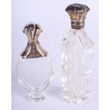 TWO ANTIQUE SILVER CUT GLASS SCENT BOTTLES. (2)