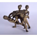 A 19TH CENTURY INDIAN BRONZE FIGURE OF EROTIC DANCERS modelled in various stances. 14 cm x 14 cm.