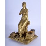 A 19TH CENTURY FRENCH BRONZE FIGURE OF A CLASSICAL FEMALE modelled with arms crossed upon a square b