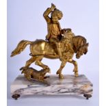 A 19TH CENTURY CONTINENTAL BRONZE FIGURE OF A BOY modelled upon a horse. 23 cm x 27 cm wide.