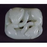 AN EARLY 20TH CENTURY CHINESE CARVED GREENISH WHITE JADE FIGURE Late Qing, modelled as opposing cats