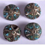 FOUR EARLY INDO PERSIAN TURUOISE INSET WIREWORK BUTTONS. 1.5 cm diameter. (4)