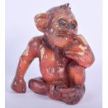 A CHARMING 1930S PAINTED PLASTER TERRACOTTA MONKEY. 18 cm x 13 cm.