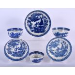 AN 18TH CENTURY WORCESTER BREAKFAST BOWL AND SAUCER together with a cormorant pattern saucer etc. (6