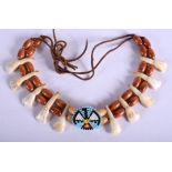 A VINTAGE TRIBAL TOOTH AND CARVED WOOD BEAD NECKLACE. 48 cm long.