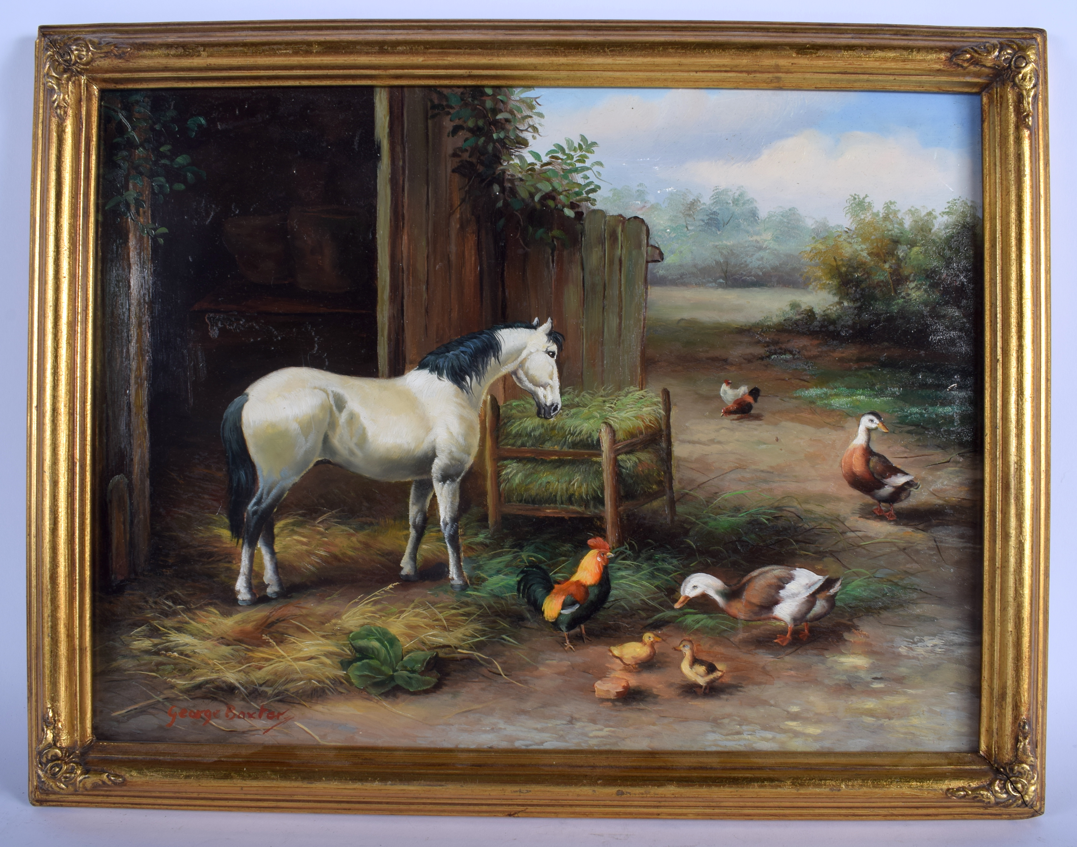 George Baxter (C1900) Farmyard Scene, Oil on board. Image 40 cm x 30 cm.