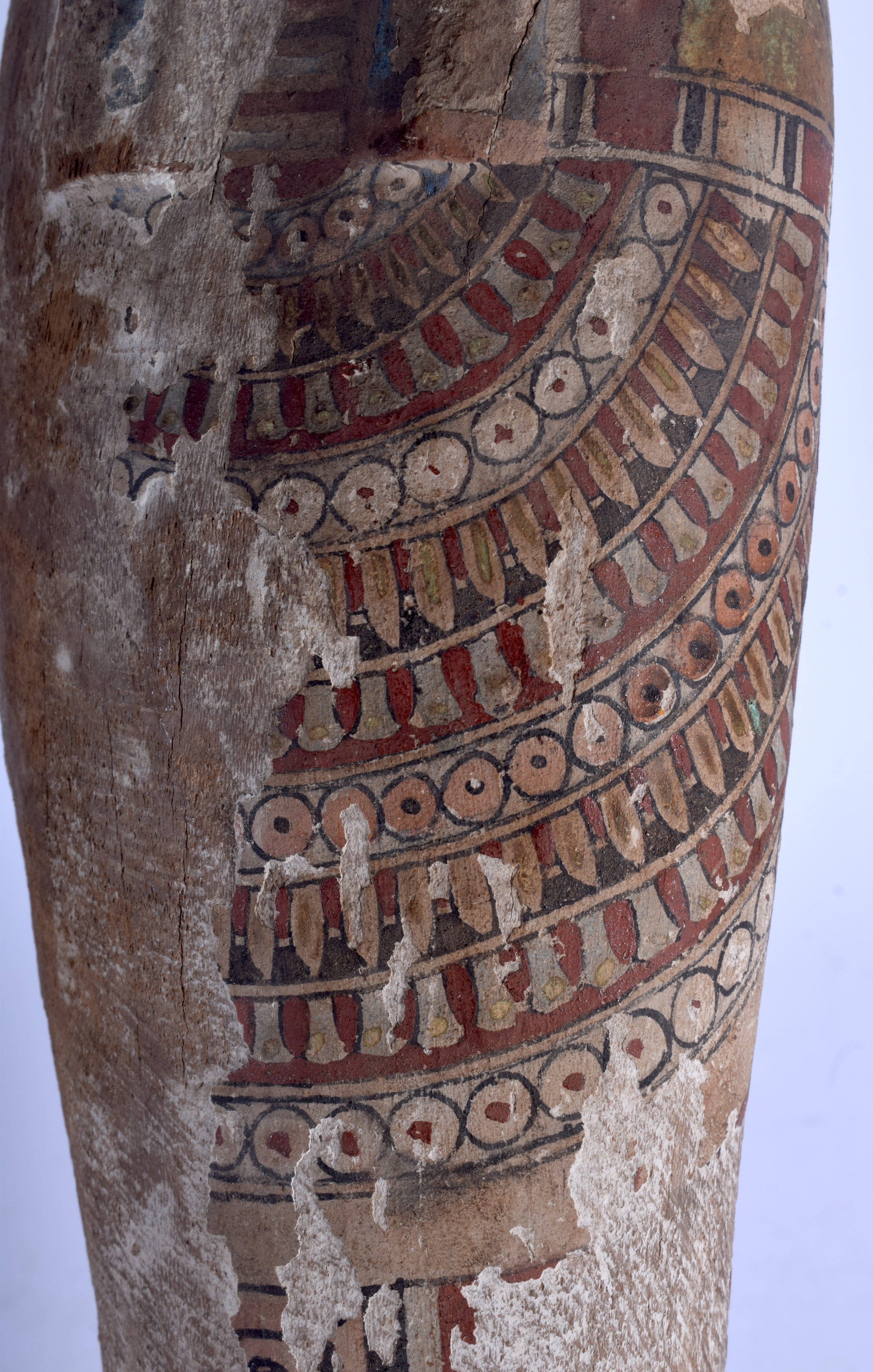 A LARGE AND EARLY EGYPTIAN PAINTED POLYCHROMED WOOD USHABTI possibly Middle Kingdom, modelled encase - Image 3 of 4