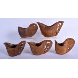 A GROUP OF FIVE VINTAGE SWEDISH CARVED BOXWOOD TREEN KUKSA CUPS in various forms and designs. Larges