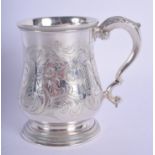 A FINE VICTORIAN SILVER ENGRAVED MUG by Joseph & Albert Savory. London 1879. 7.7 oz. 11 cm high.