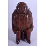 A RARE 18TH/19TH CENTURY EROTIC CARVED FRUITWOOD SNUFF BOX modelled as a male with his genitals expo
