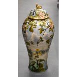 A LARGE 19TH CENTURY CONTINENTAL POTTERY FLOOR STANDING VASE AND COVER probably Minton or Burmantoft