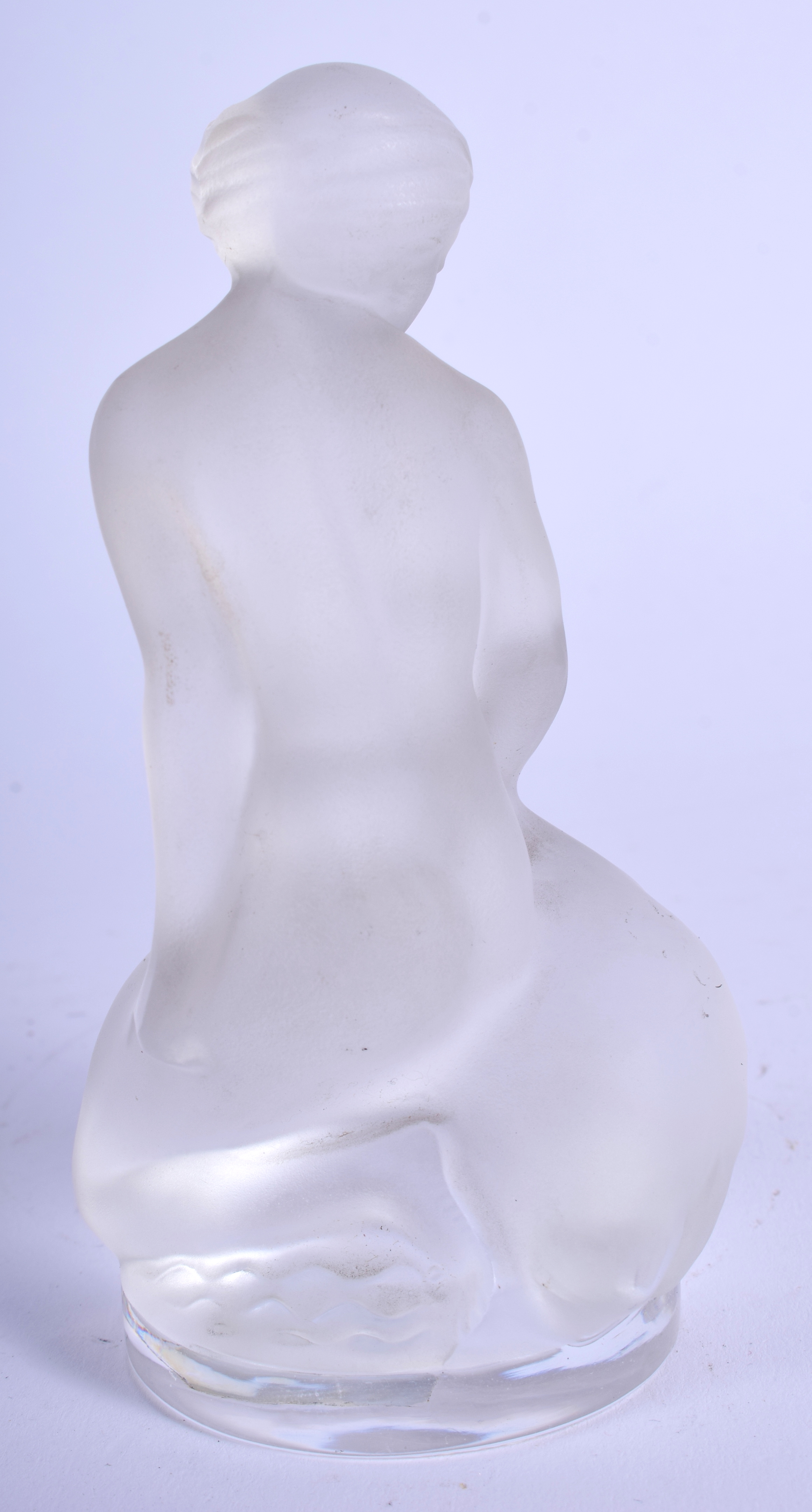 A LALIQUE GLASS FIGURE OF A NUDE FEMALE beside a swan. 12 cm high. - Image 2 of 4