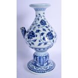 AN UNUSUAL CHINESE BLUE AND WHITE HOLY WATER EWER possibly late Qing, painted with flowers. 23 cm hi