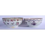 A LARGE PAIR OF 18TH CENTURY CHINESE EXPORT FAMILLE ROSE PUNCH BOWLS Qianlong. Largest 27 cm diamete
