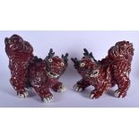 A LARGE PAIR OF EARLY 20TH CENTURY CHINESE FLAMBE GLAZED LIONS Late Qing/Republic. 26 cm x 23 cm.