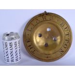 A VERY RARE 19TH CENTURY BRASS LIARS BUTTON possibly a shop display. 19 cm diameter.