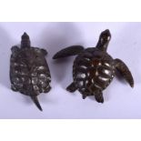 TWO JAPANESE BRONZE TORTOISE OKIMONO. 4.5 cm wide. (2)