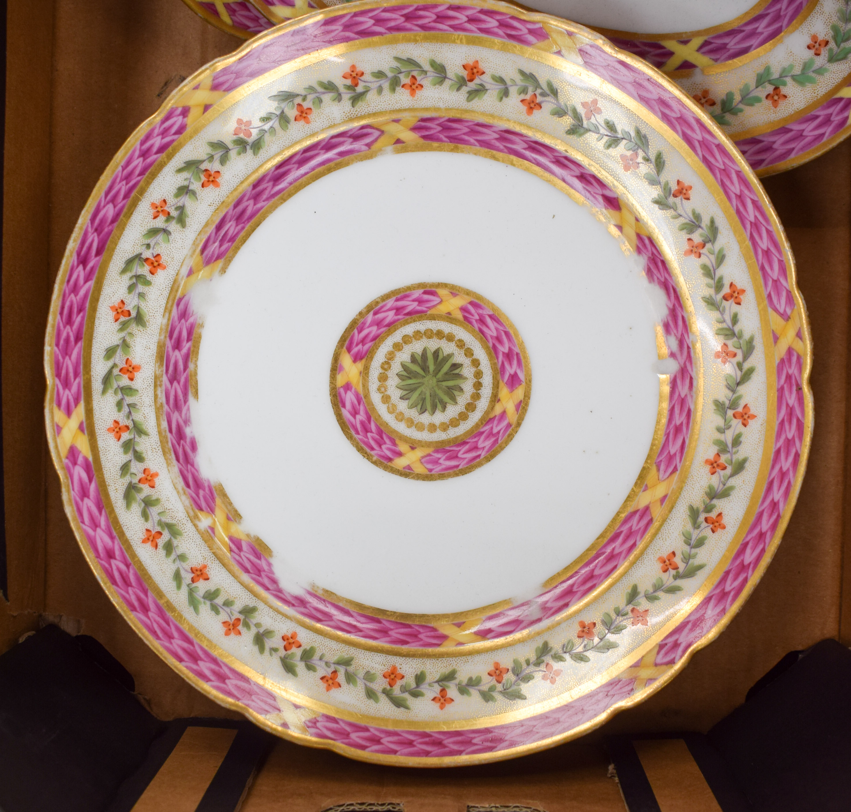 AN EARLY 19TH CENTURY FRENCH RUE THIROUX PARIS PART DESSERT SERVICE painted with flowers. Largest 21 - Image 3 of 13