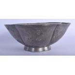 A RARE 19TH CENTURY CHINESE PEWTER OVERLAID YIXING BOWL engraved with calligraphy and landscapes. 21