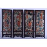 AN EARLY 20TH ENTURY CHINESE REVERSE PAINTED GLASS SCREEN Late Qing. Each panel 14 cm x 39 cm.
