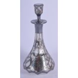 AN ART NOUVEAU SILVER MOUNTED GLASS SCENT BOTTLE AND STOPPER. 18 cm high.
