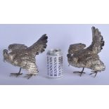 A LARGE PAIR OF CONTINENTAL SILVER BIRDS of naturalistic form. 36.7 oz. 18 cm x 20 cm.