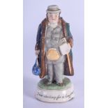 A VERY RARE 19TH CENTURY CONTINENTAL PORCELAIN MATCH STRIKER modelled as standing male. 12 cm high.