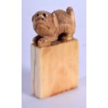 A 19TH CENTURY CHINESE CARVED IVORY SEAL Qing, modelled with a buddhistic lion terminal. 2.5 cm x 3.
