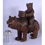A LARGE 19TH CENTURY BAVARIAN BLACK FOREST CARVED WOOD FIGURE OF TWO BEARS modelled roaming holding