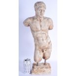A 19TH CENTURY CONTINENTAL CARVED STONE MODEL OF A MUSCULAR MALE possibly alabaster, After the Antiq