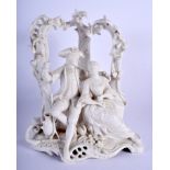 A 19TH CENTURY GERMAN DRESDEN PORCELAIN FIGURAL GROUP modelled as two lovers under an arch. 25 cm x