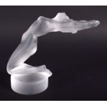 A FRENCH LALIQUE GLASS FIGURE OF A NUDE FEMALE modelled leaning backwards. 15 cm x 12 cm.