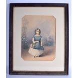 English school (19th Century) Girl in blue, Watercolour. Image 34 cm x 23 cm.