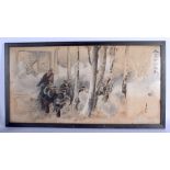 A LARGE 19TH CENTURY JAPANESE MEIJI PERIOD TRIPTYCH WOODBLOCK PRINT depicting a scene from the Battl